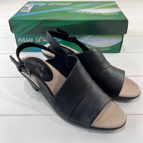 Easy Street Comfort Wave Irma Black Heels shoes sandals slingback Size 6 NIB - Picture 1 of 6